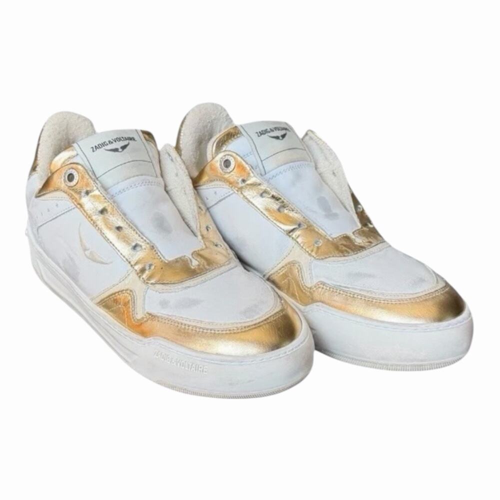 Zadig & Voltaire Wings Flash Vintage Metal Used Sneakers Size 38 White Gold NIB - Picture 7 of 16